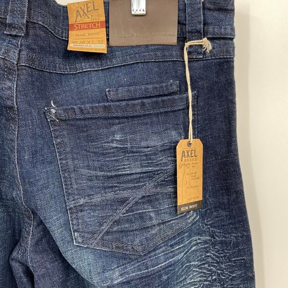 TK Axel Slim Boot Jeans Men's 36 x 32 Stretch Denim Dark Wash Distressed - Picture 7 of 13